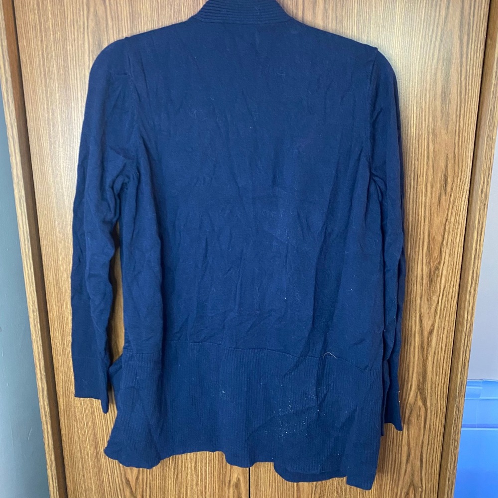 Croft & Barrow Cardigan Womens Large Navy Blue Open Front Ribbed Knit Pocket - Picture 2 of 5